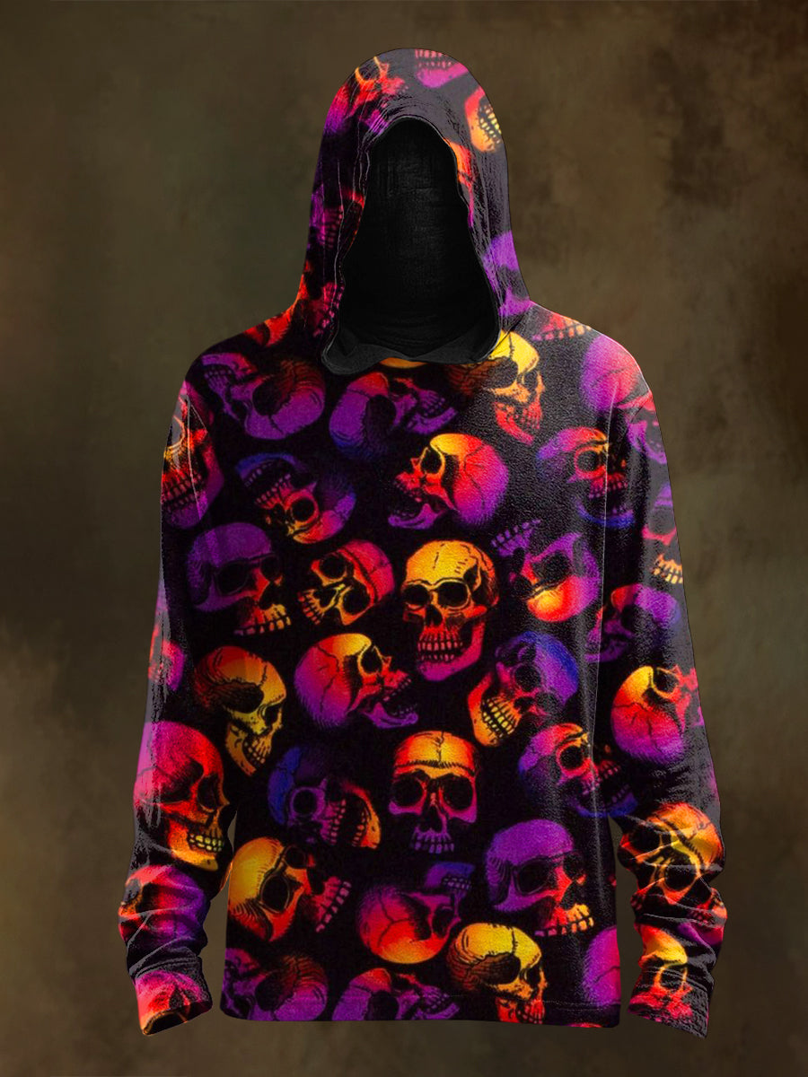 Unisex Colorful Skull Print Casual Hooded Sweatshirt