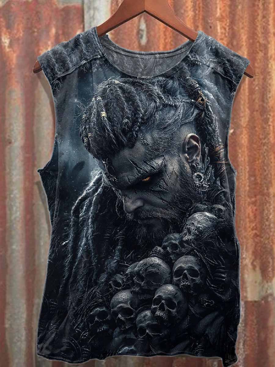 Retro Warrior Print Casual Cotton Tank Top