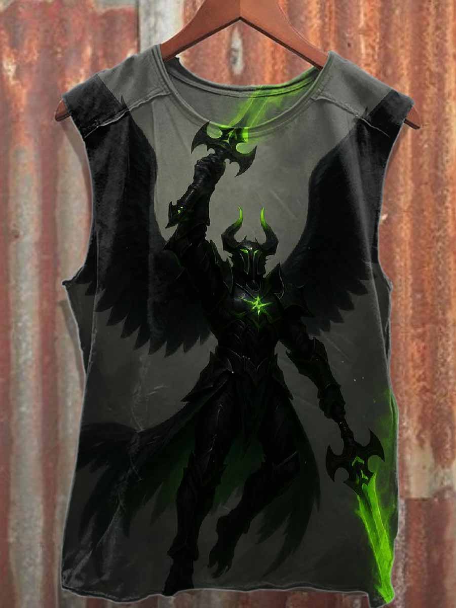 Vintage Angel Warrior Print Casual Cotton Tank Top