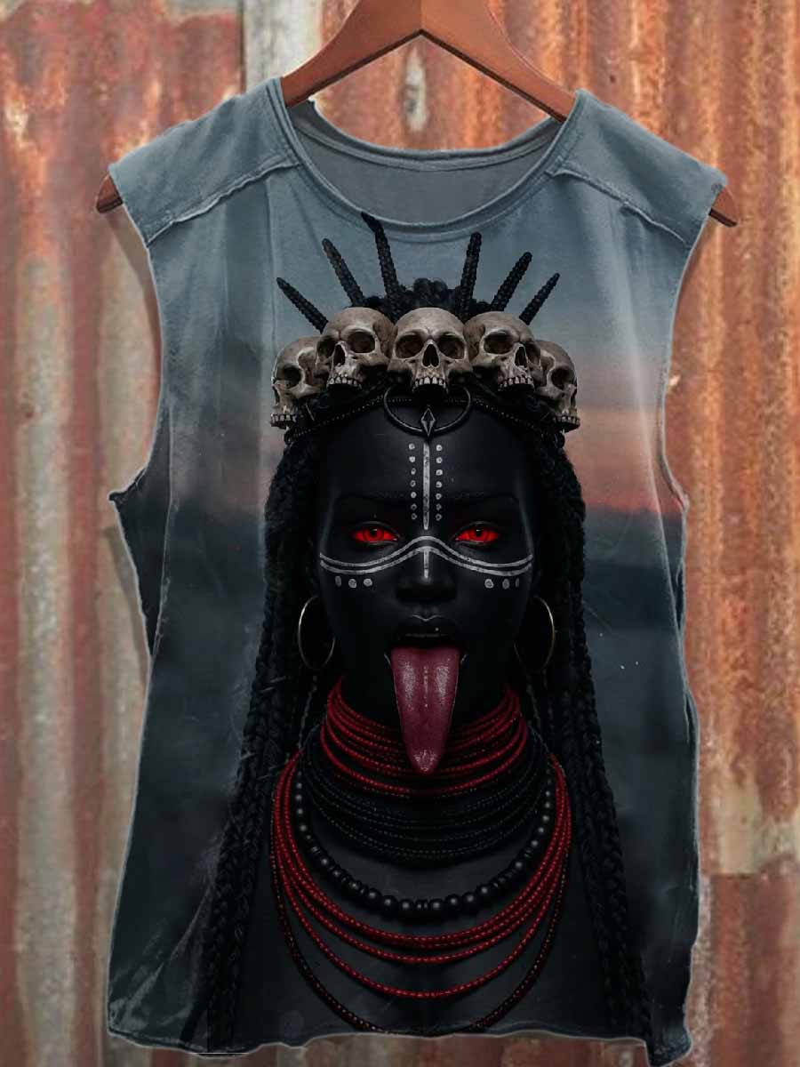 Retro Graffiti Print Casual Cotton Tank Top
