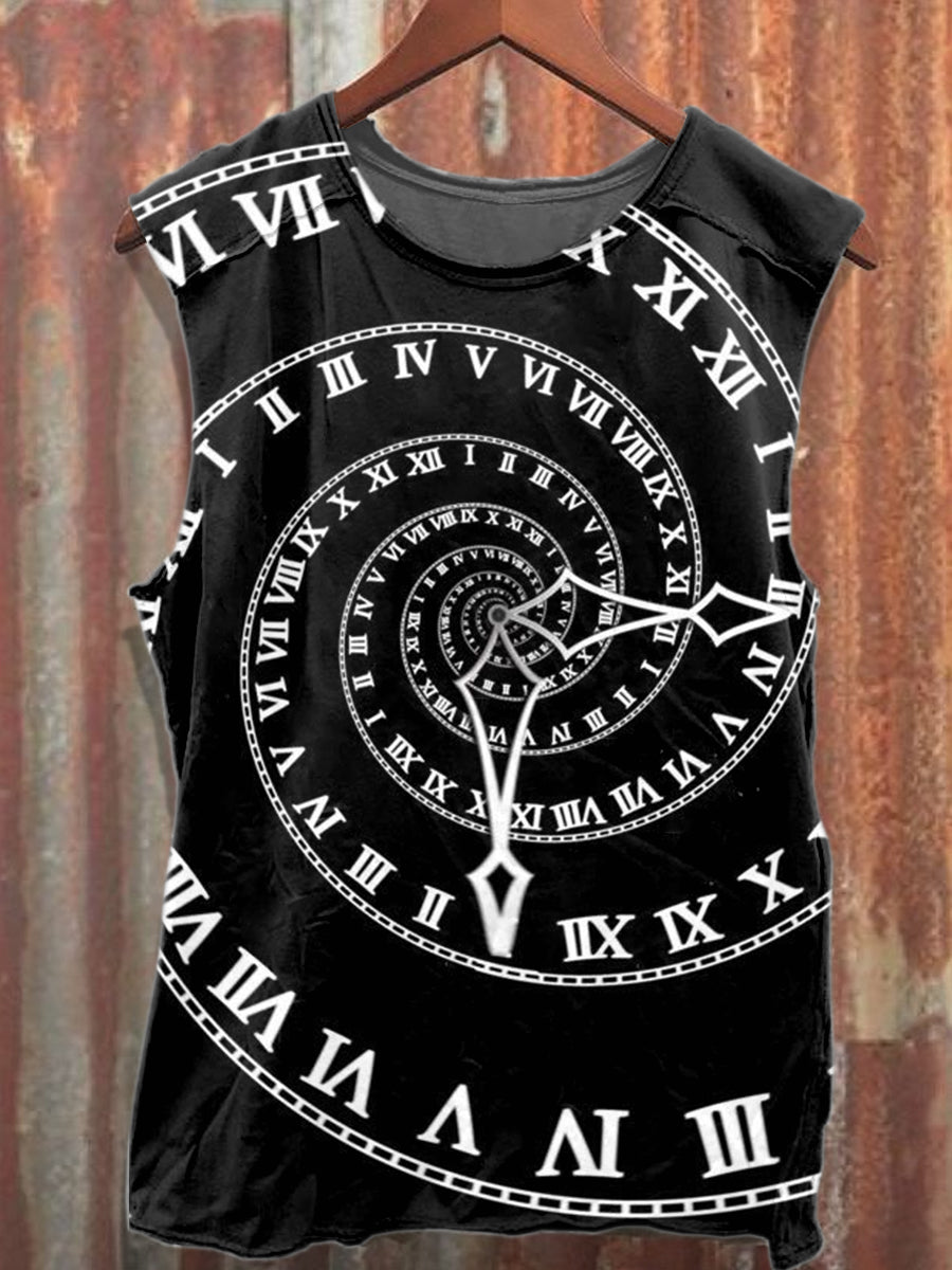 Retro Graffiti Alarm Clock Print Casual Cotton Tank Top