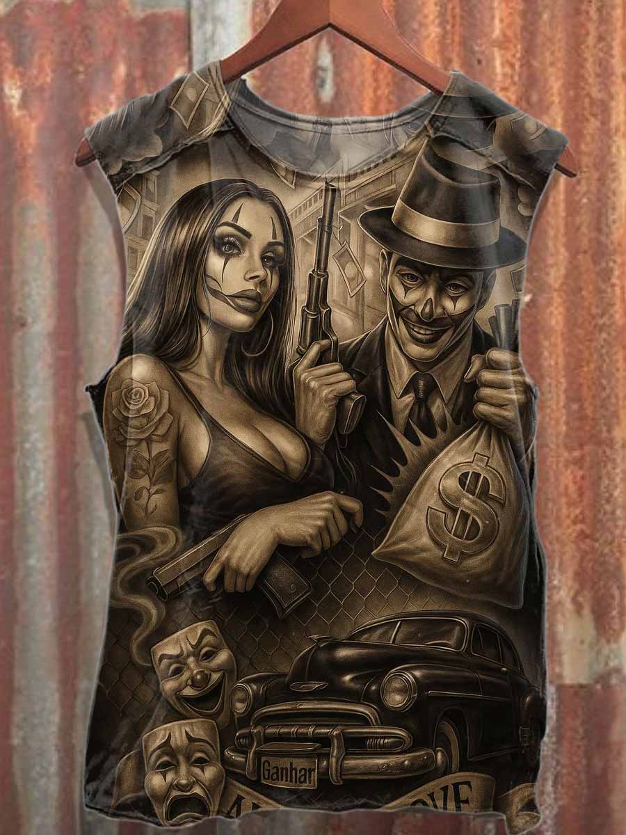 Retro Graffiti Print Cotton Tank Top
