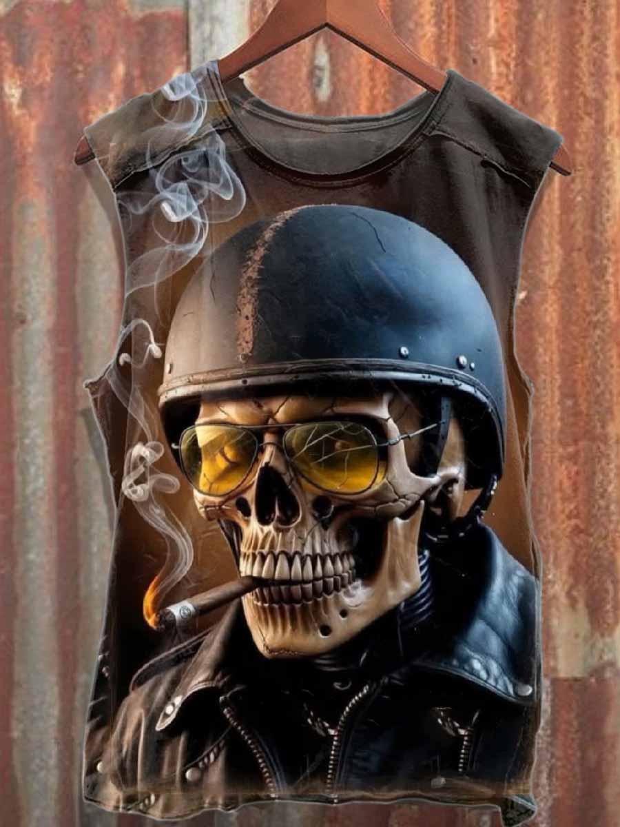 Retro Graffiti Skull Print Cotton Tank Top