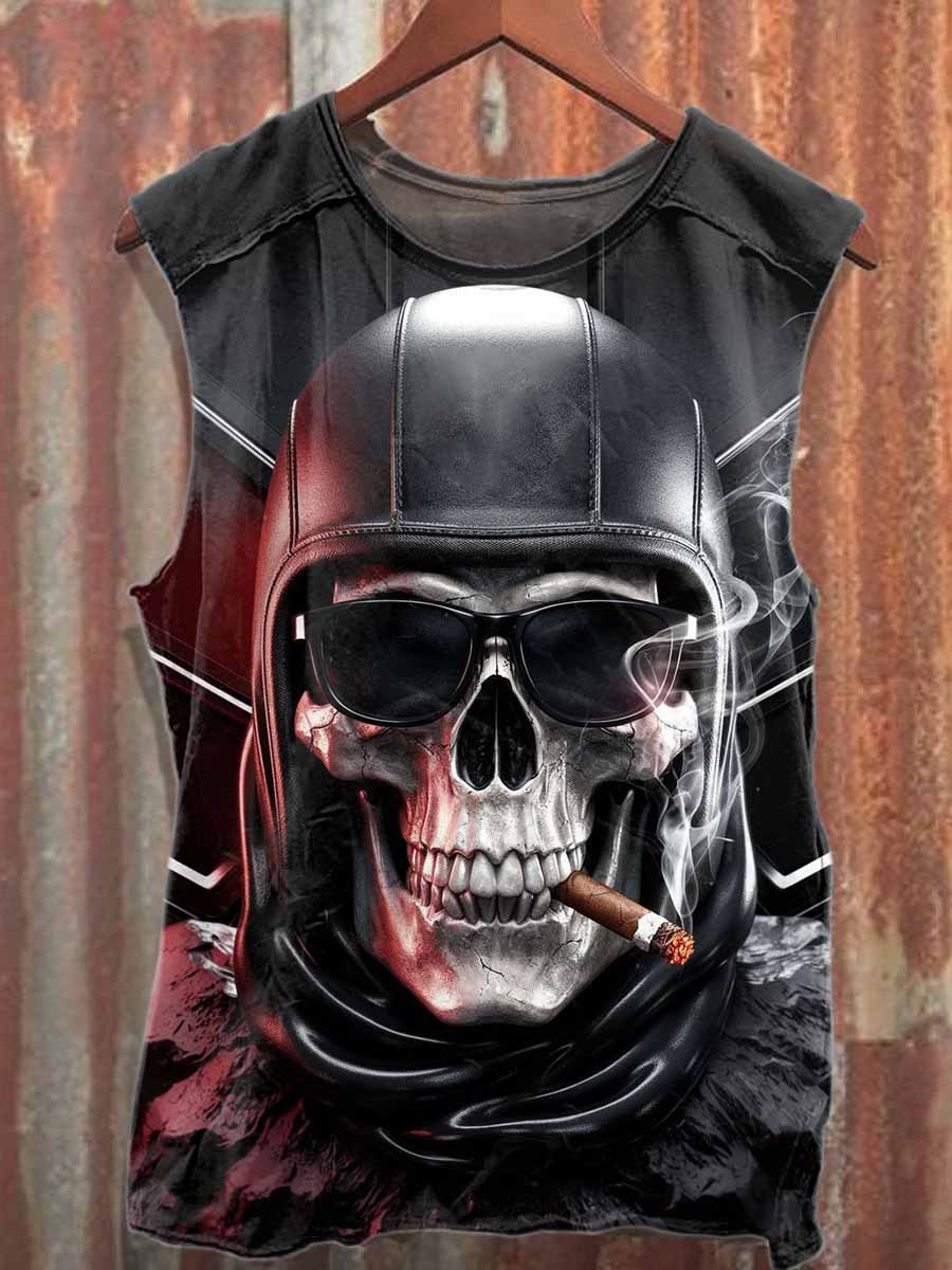 Retro Graffiti Skull Print Cotton Tank Top