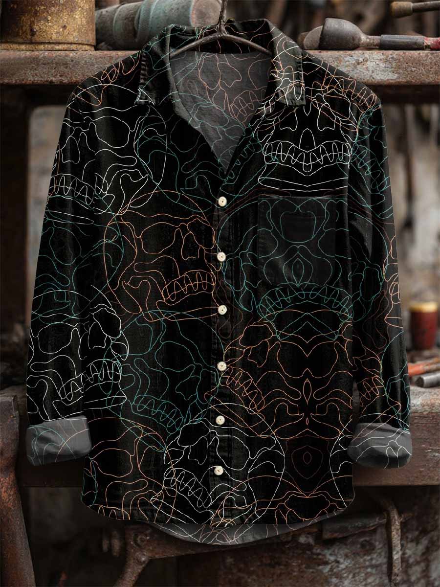 Men's Vintage Art Print Long Sleeve Shirt