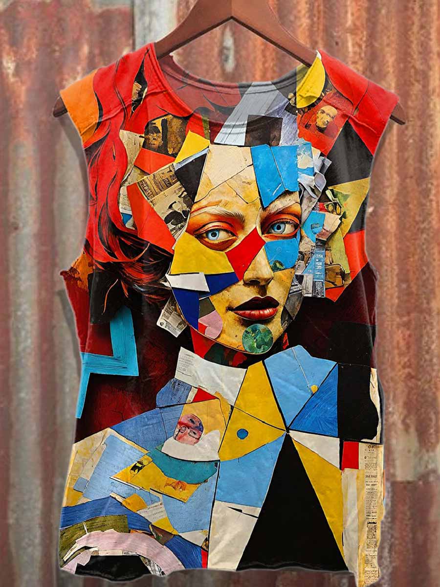 Retro Graffiti Abstract Geometric Print Cotton Tank Top