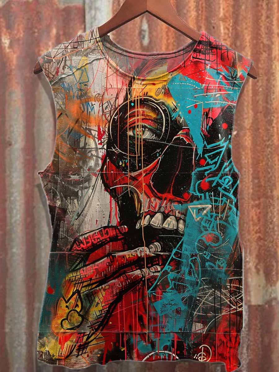 Retro Graffiti Print Casual Cotton Tank Top