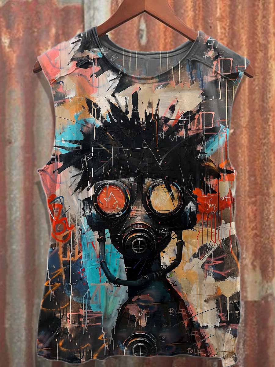 Retro Graffiti Print Cotton Tank Top