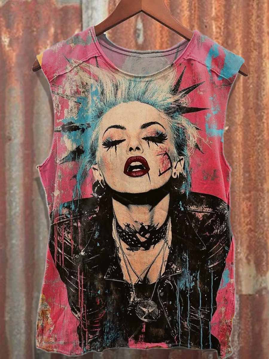 Retro Graffiti Print Cotton Tank Top