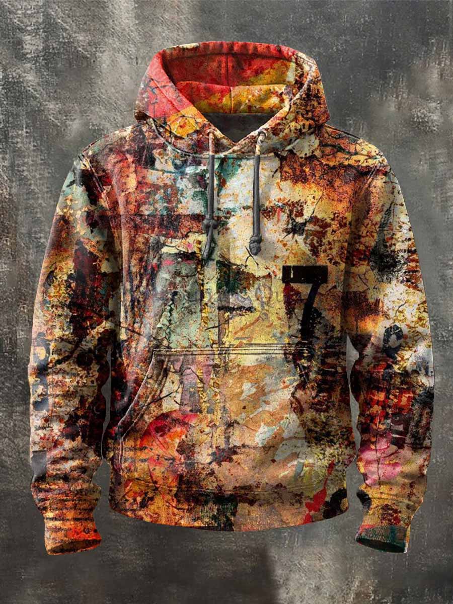 Men's Retro Graffiti Printed Hooded Sweatshirt
