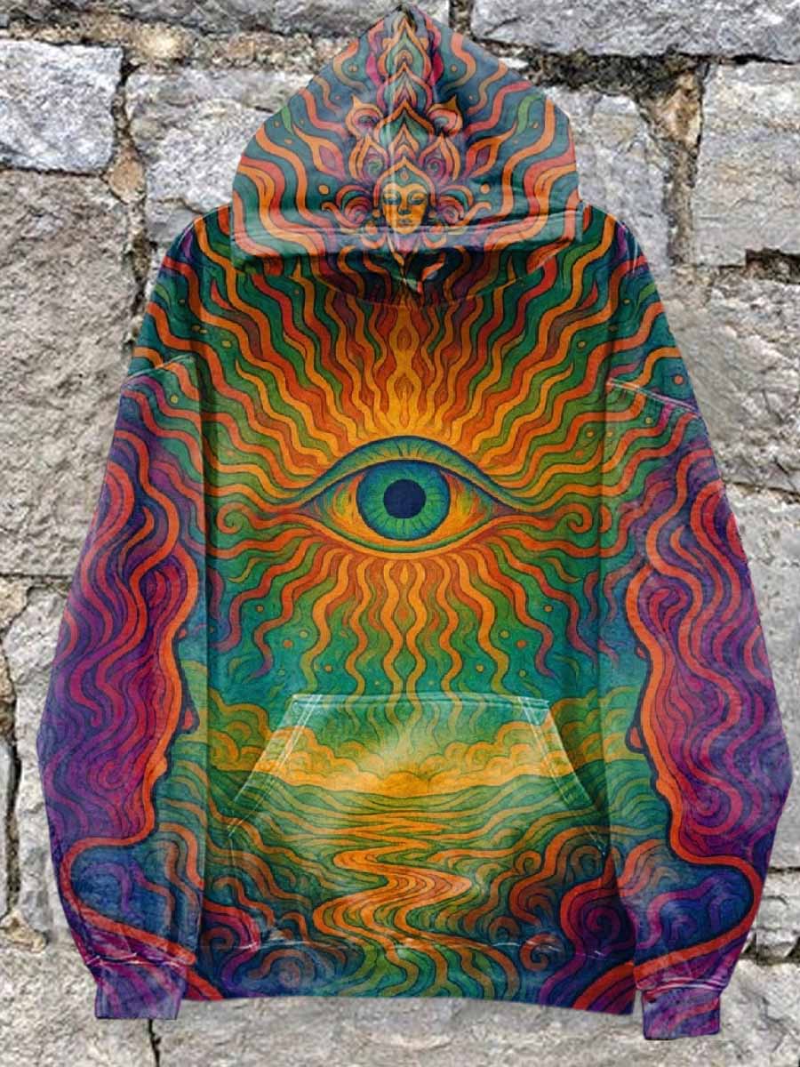Men's Retro Gorgeous Textured Print Hooded Sweatshirt