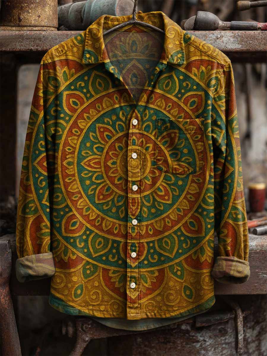 Men's Vintage Textured Print Shirt