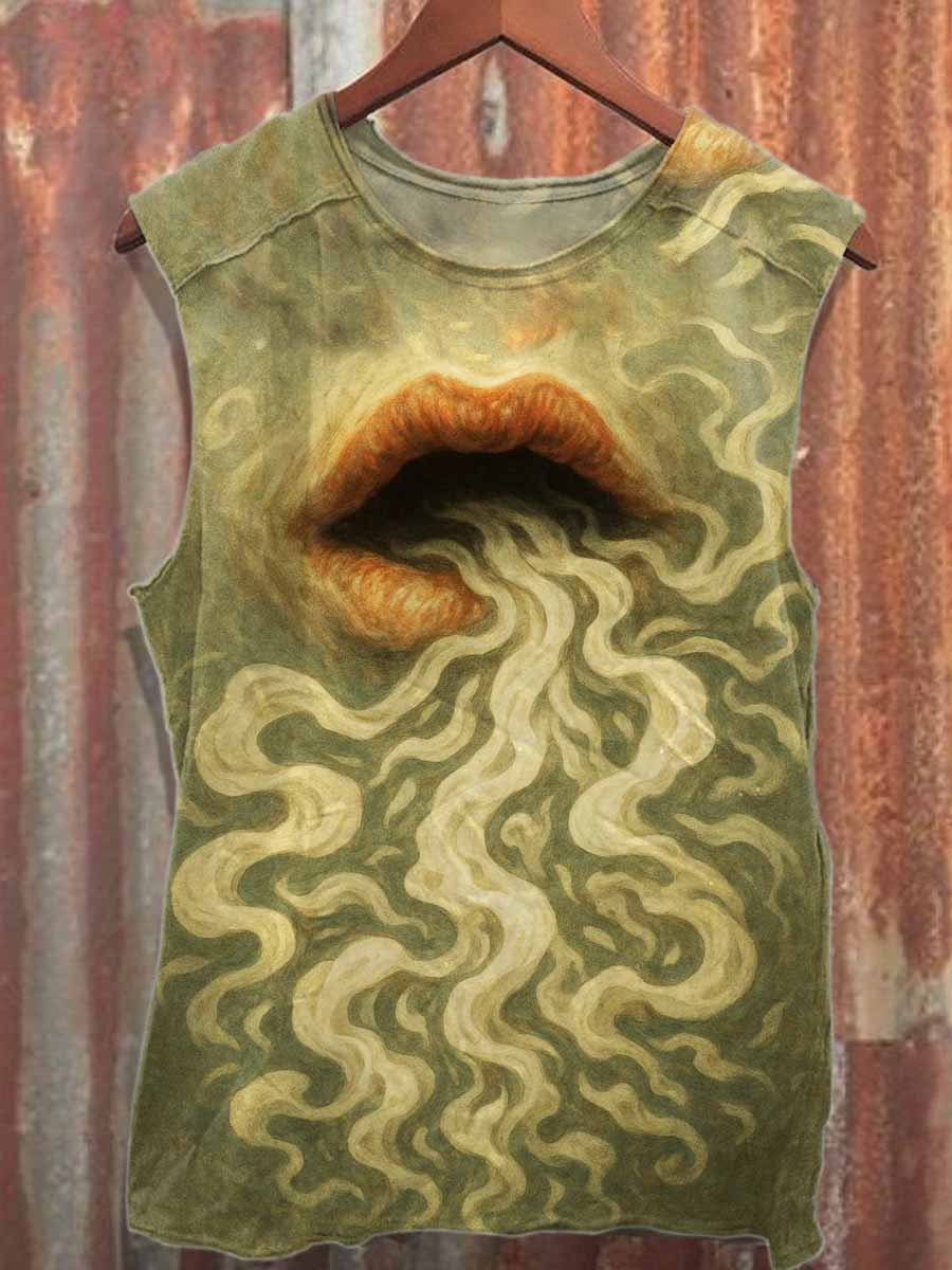 Retro Graffiti Print Casual Cotton Tank Top
