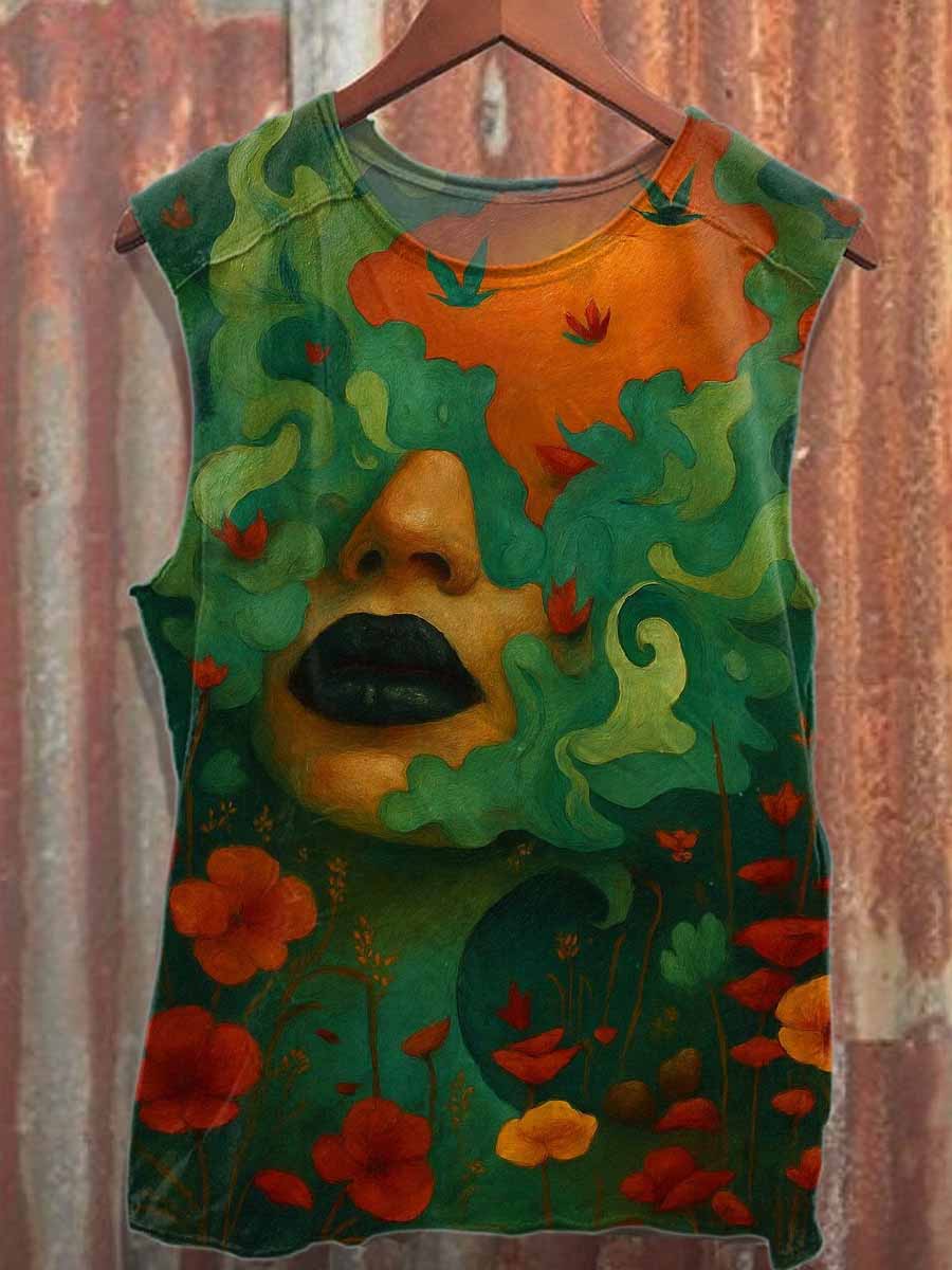 Retro Graffiti Print Casual Cotton Tank Top