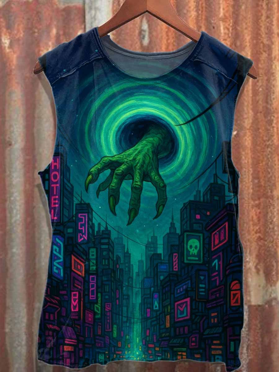 Retro Graffiti Print Casual Cotton Tank Top