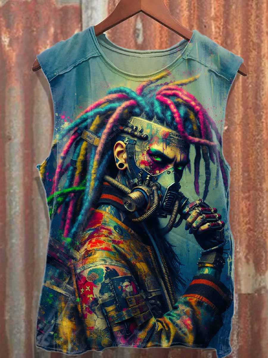 Retro Graffiti Print Casual Cotton Tank Top