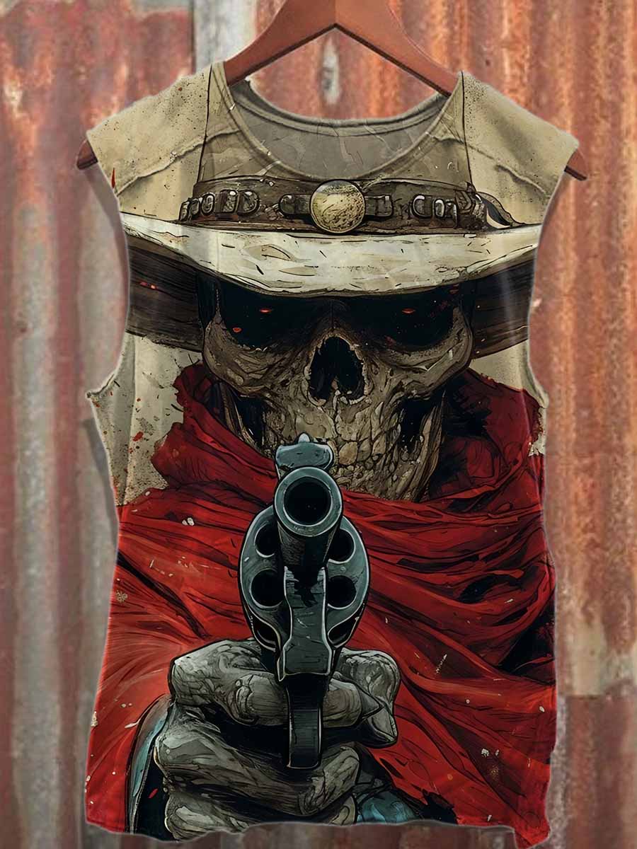 Retro Graffiti Skull Print Casual Cotton Tank Top