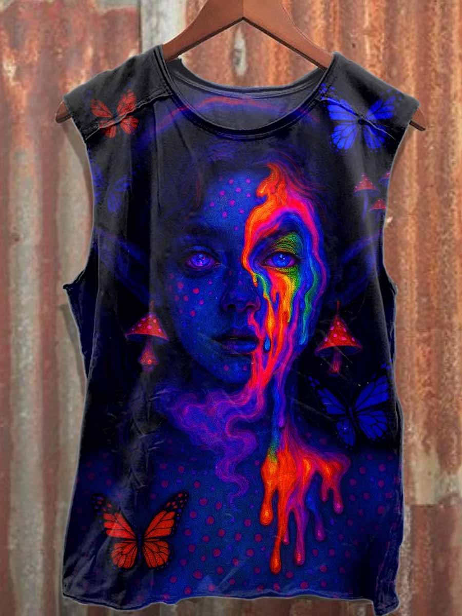 Retro Graffiti Print Casual Cotton Tank Top