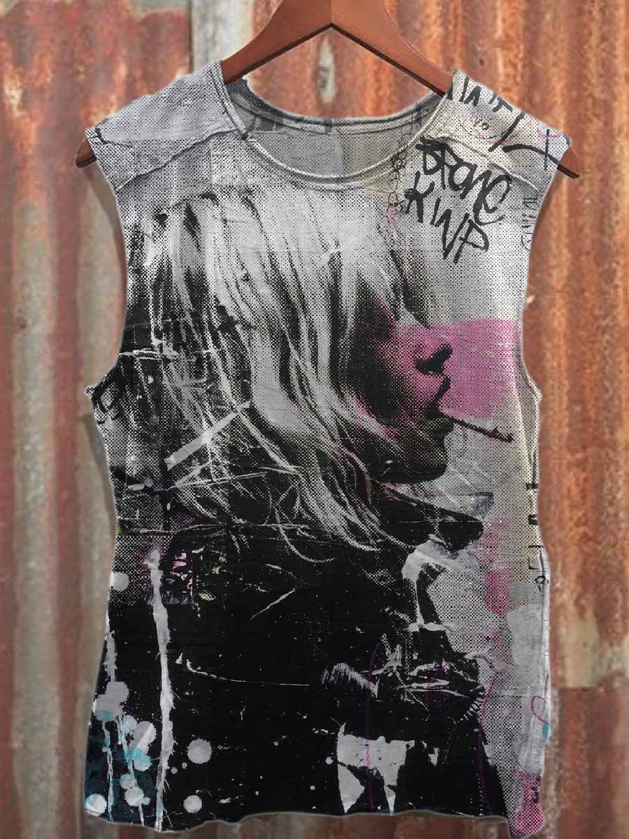Retro Pop Graffiti Print Casual Cotton Tank Top
