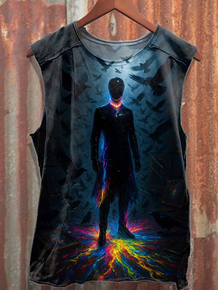 Retro Graffiti Print Casual Cotton Tank Top