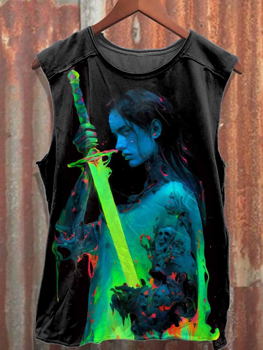 Retro Graffiti Print Casual Cotton Tank Top