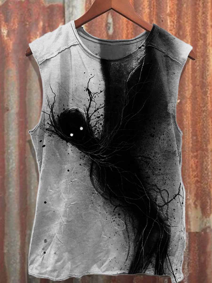 Retro Graffiti Print Casual Cotton Tank Top