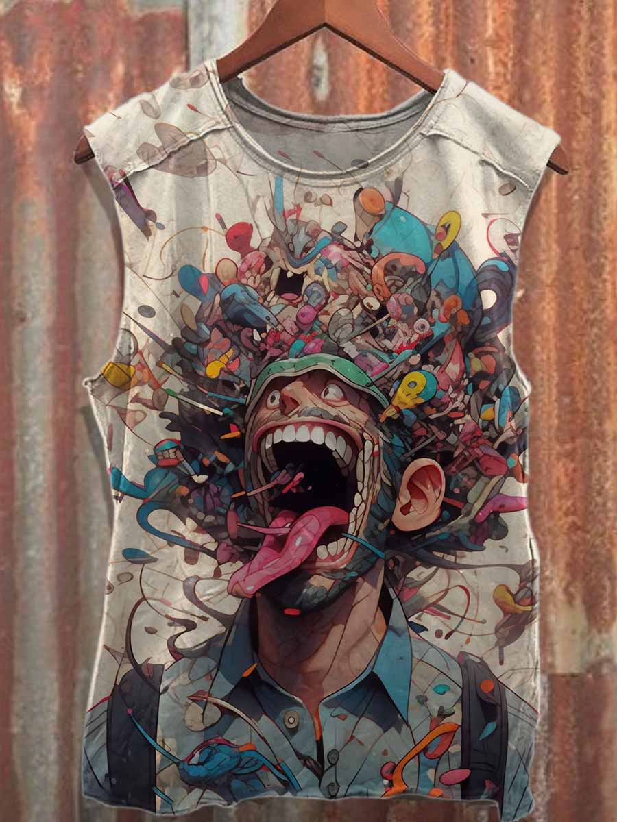 Retro Graffiti Print Casual Cotton Tank Top
