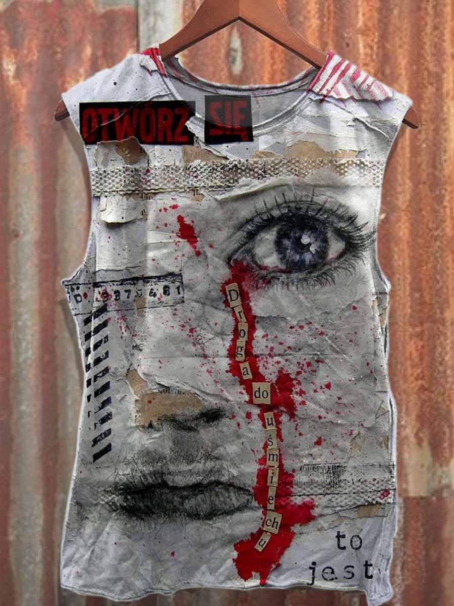 Retro Graffiti Print Casual Cotton Tank Top