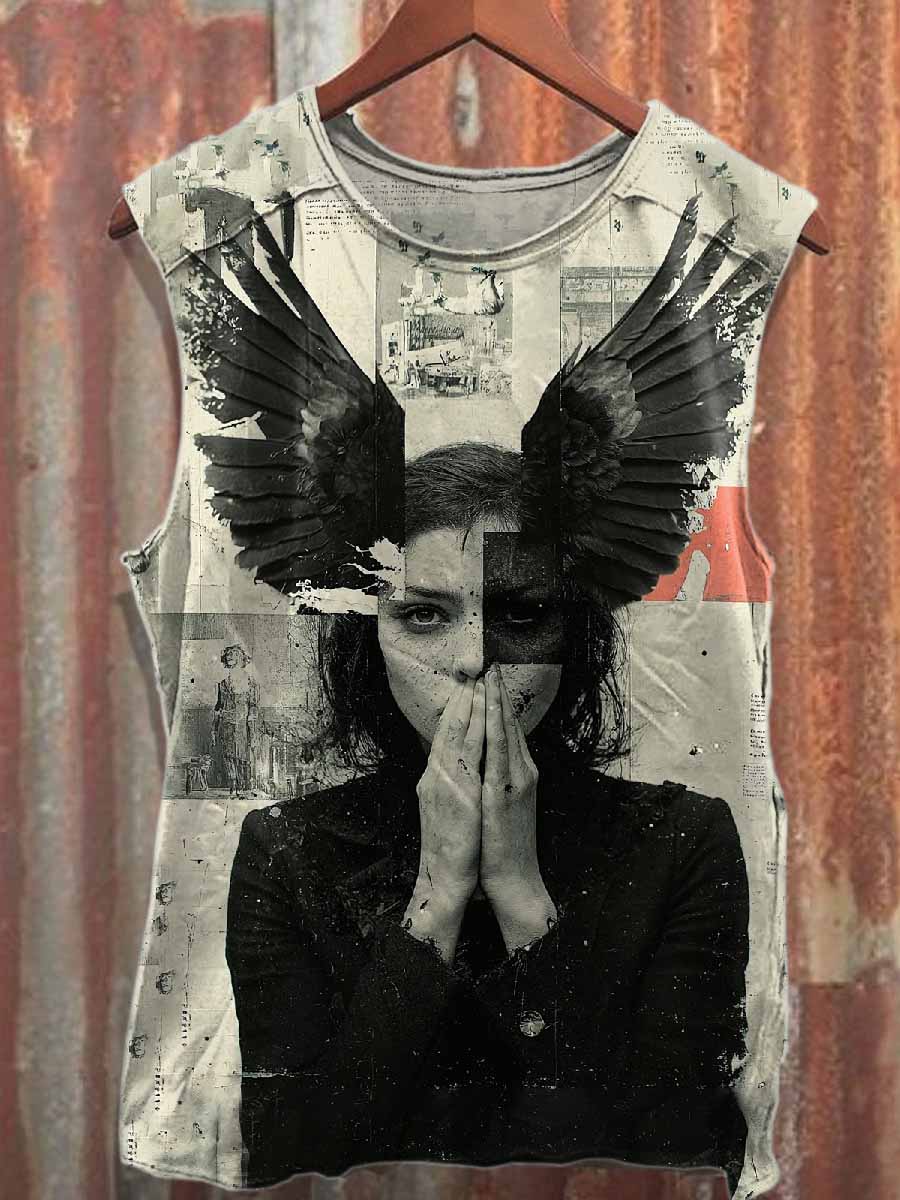 Retro Graffiti Print Casual Cotton Tank Top