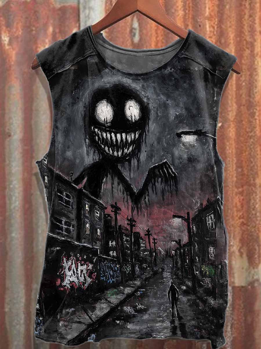 Retro Graffiti Print Casual Cotton Tank Top