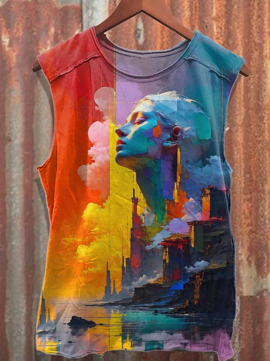 Retro Graffiti Print Casual Cotton Tank Top