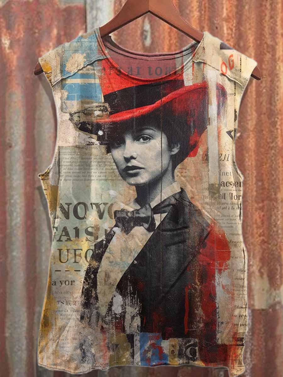 Retro Graffiti Print Casual Cotton Tank Top