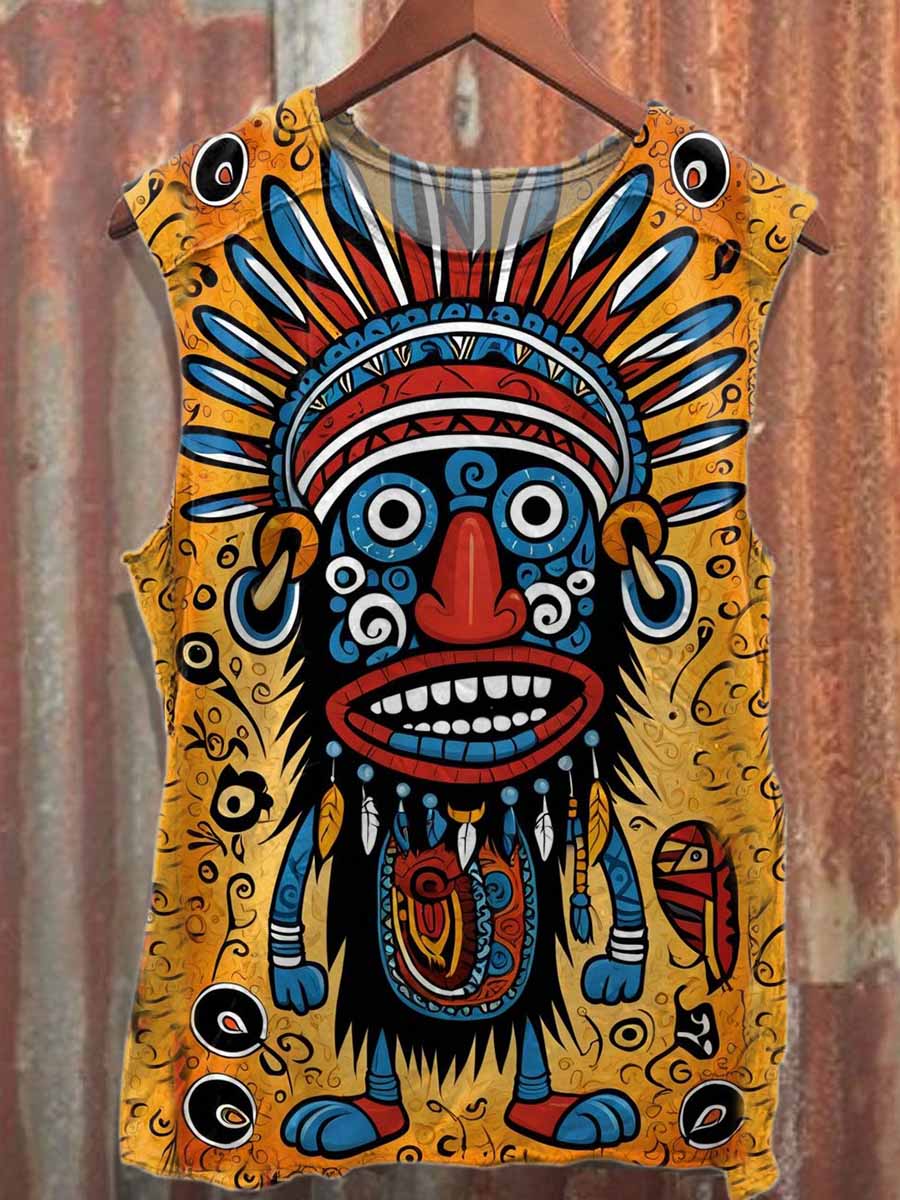 Vintage Graffiti Tribal Print Cotton Tank Top