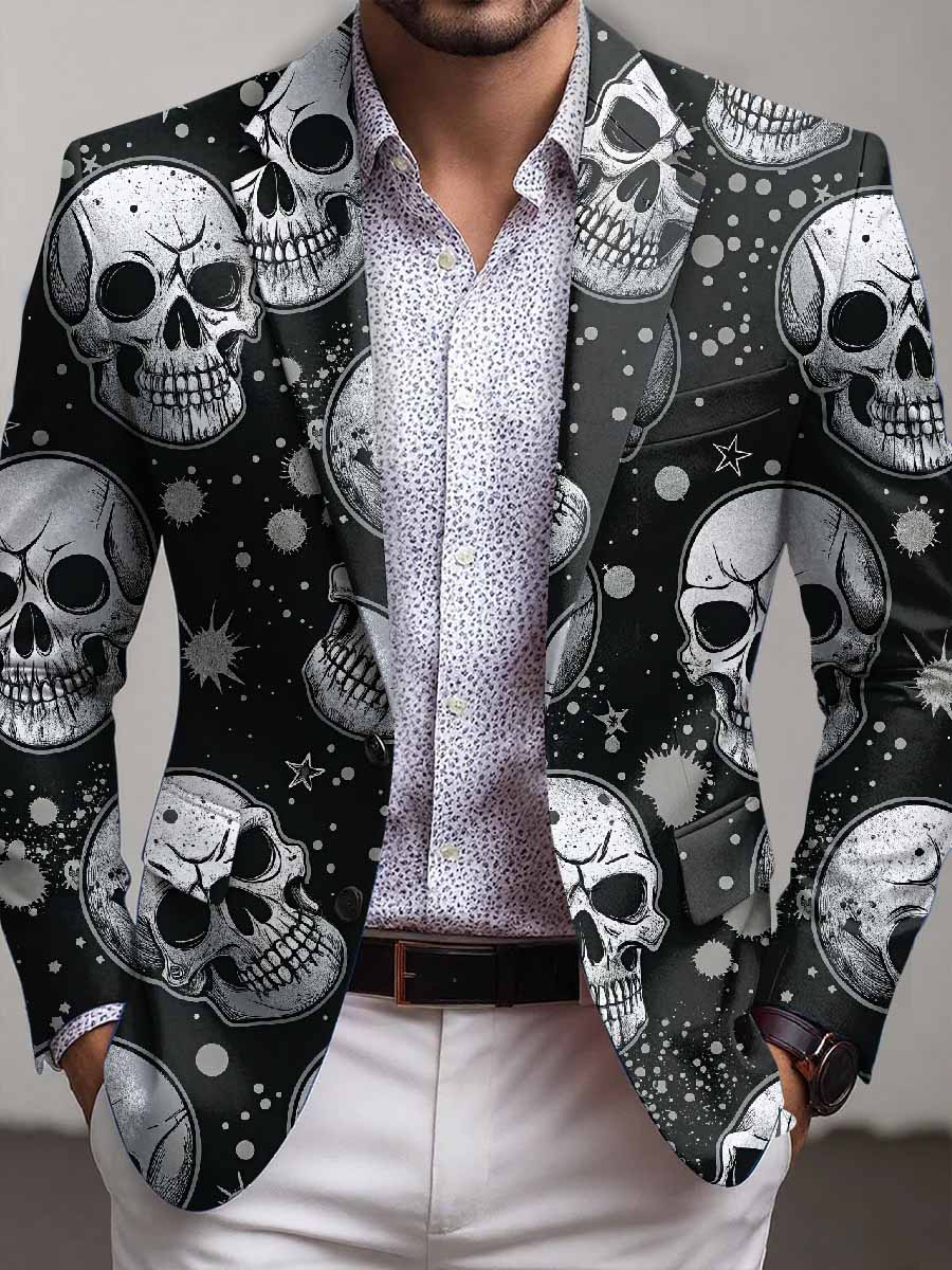 Men's Vintage Skull Art Print Casual Blazerket