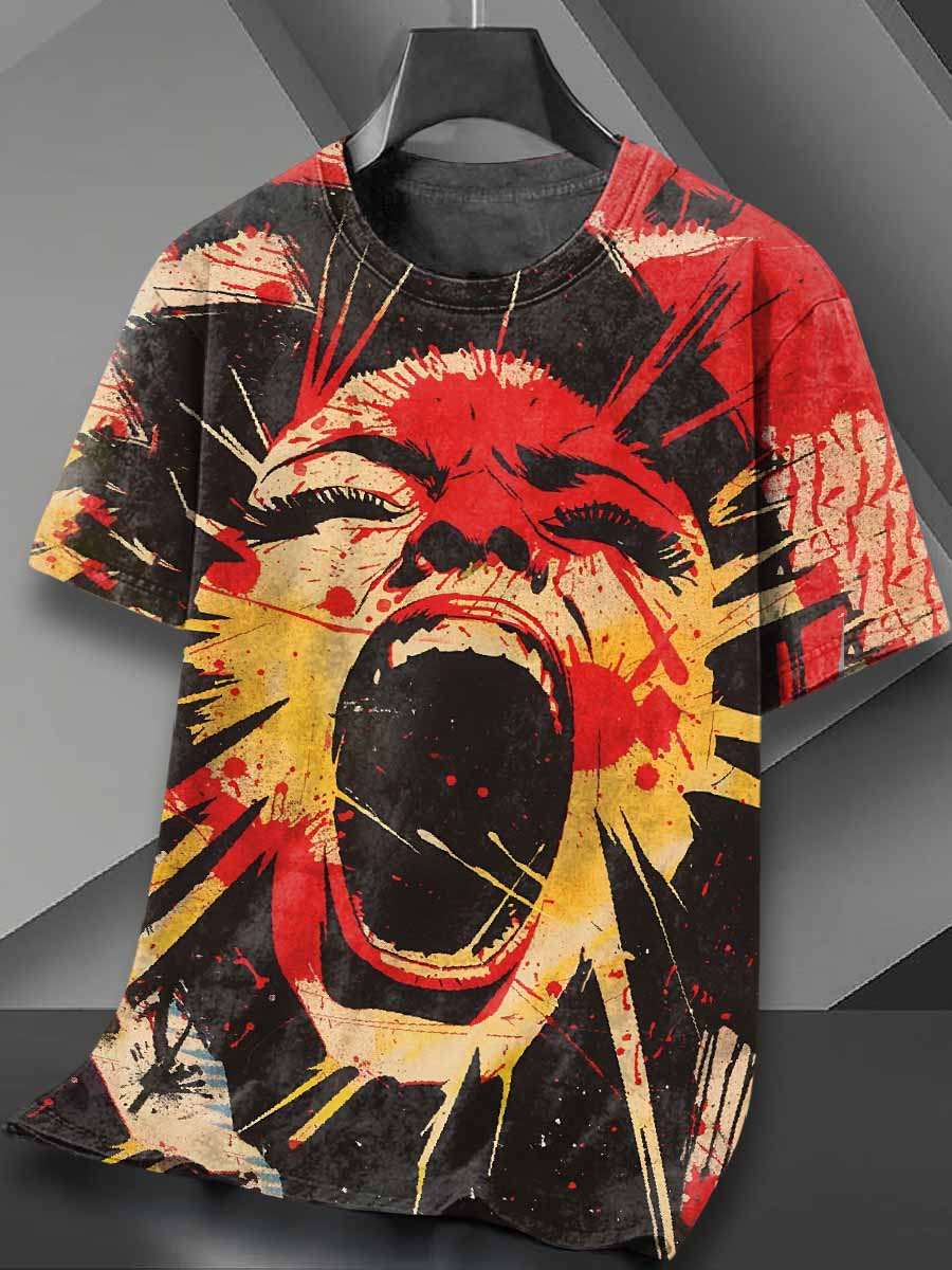 Retro Graffiti Print Loose Cotton T-Shirt