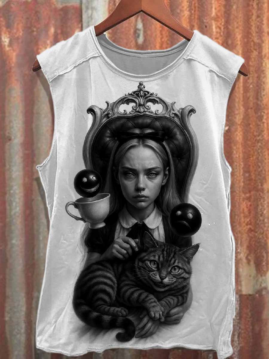 Retro Graffiti Print Loose Cotton Tank Top