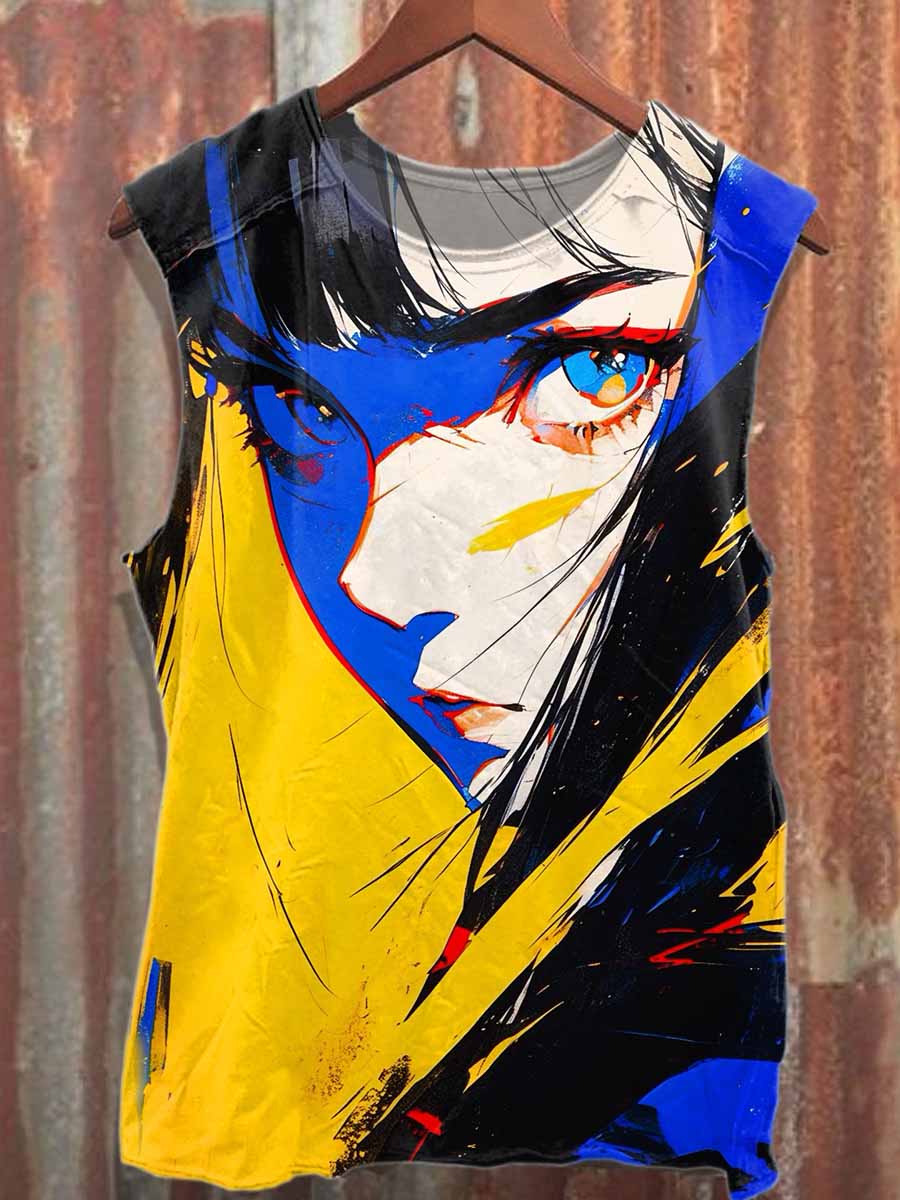 Gorgeous Graffiti Print Loose Cotton Tank Top