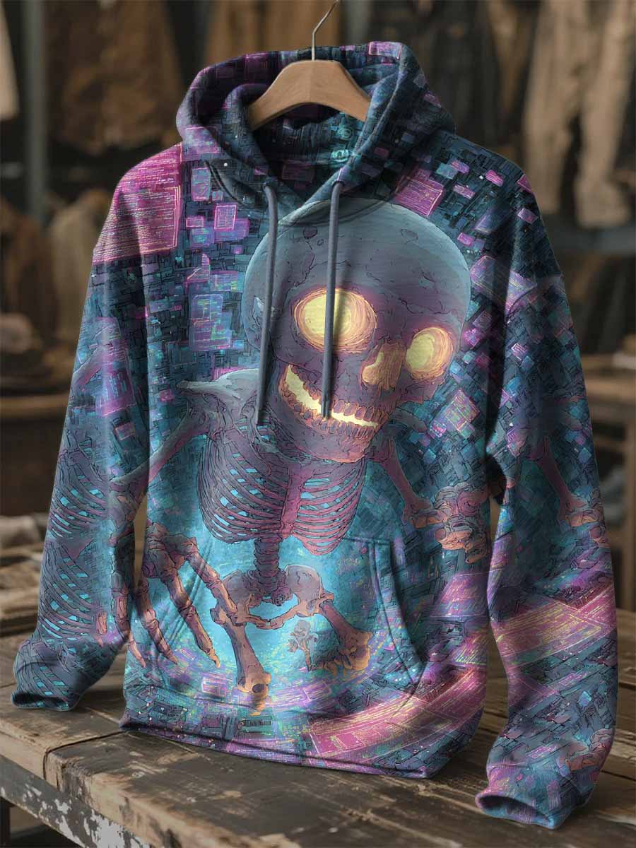 Retro Graffiti Skull Print Hooded Sweatshirt