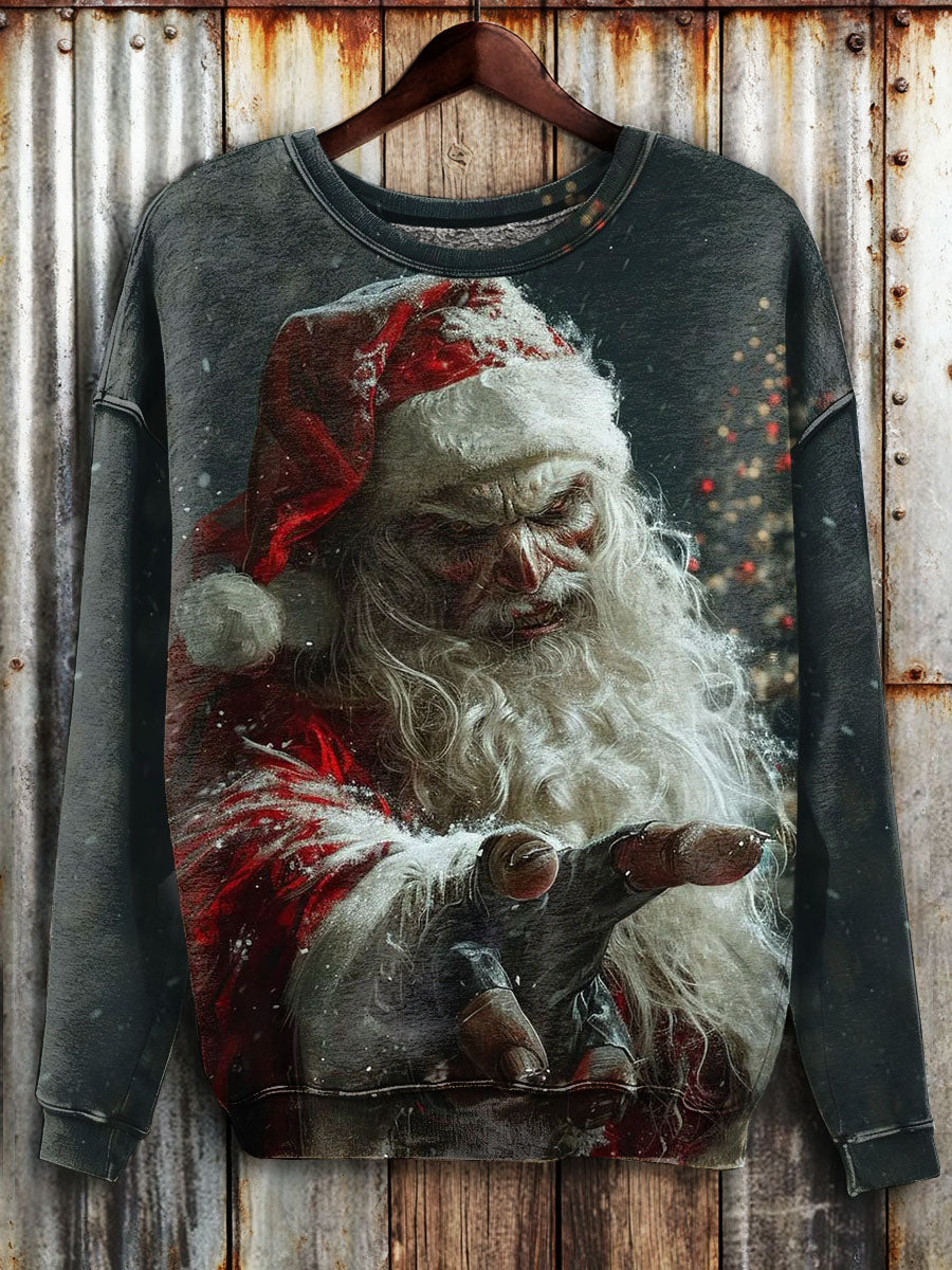 Vintage Skull Santa Claus Print Long Sleeve Sweatshirt