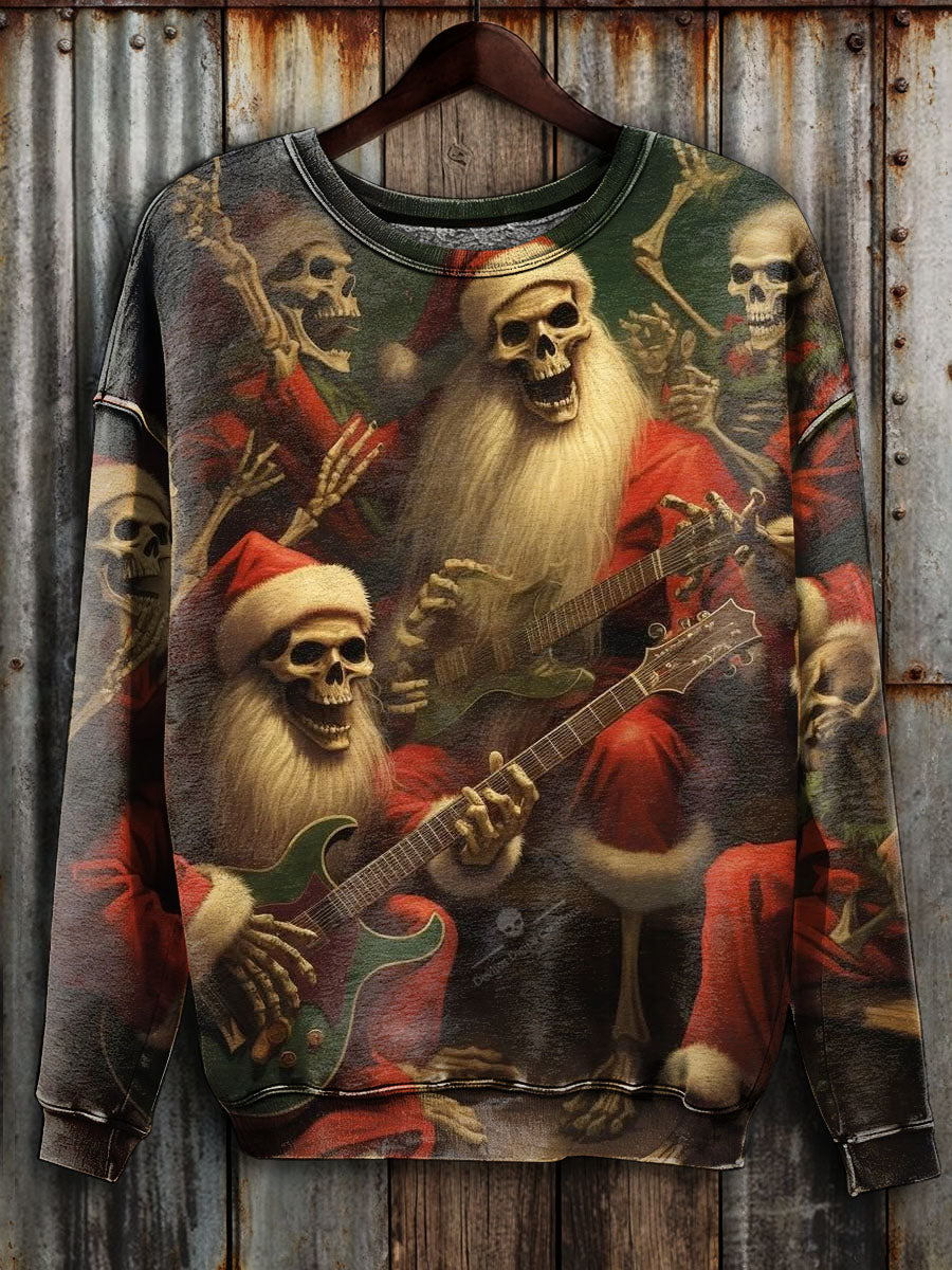 Vintage Skull Santa Claus Print Long Sleeve Sweatshirt