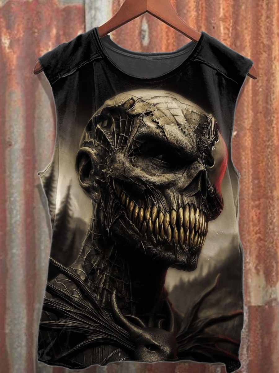 Dark Skeleton Printed Loose Cotton Tank Top