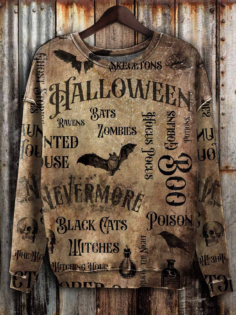 Vintage Dark Skull Print Loose Sweatshrit