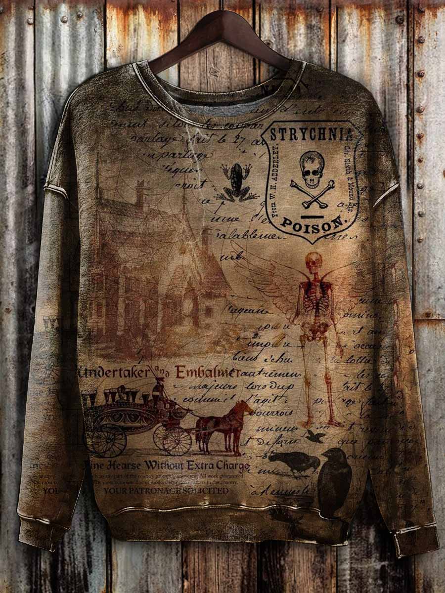 Vintage Dark Skull Print Loose Sweatshrit