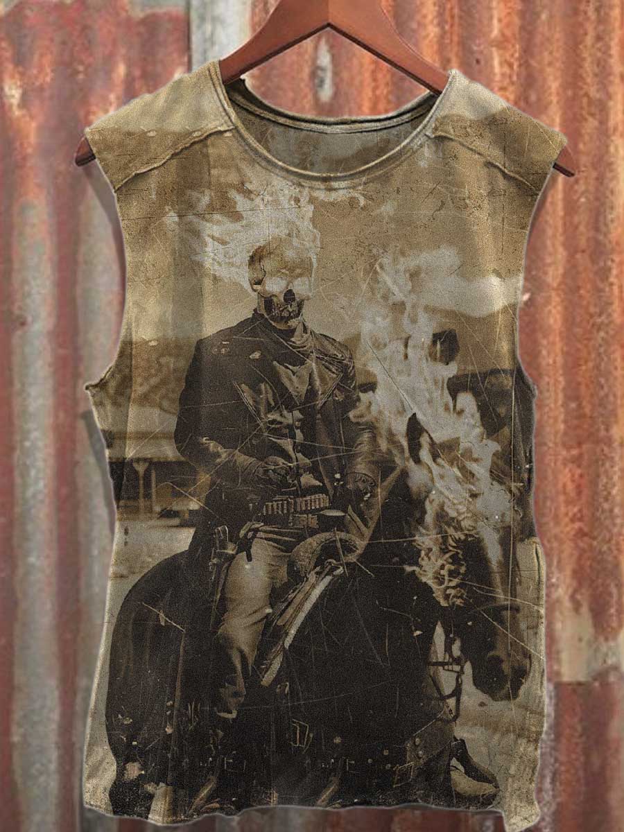 Retro Wild West Print Casual Cotton Tank Top