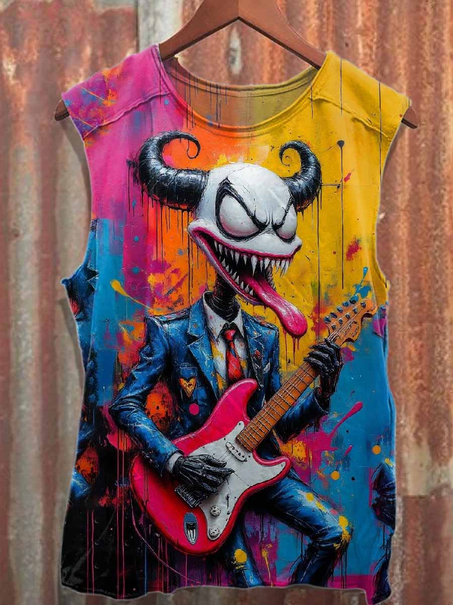 Retro Graffiti Print Casual Cotton Tank Top