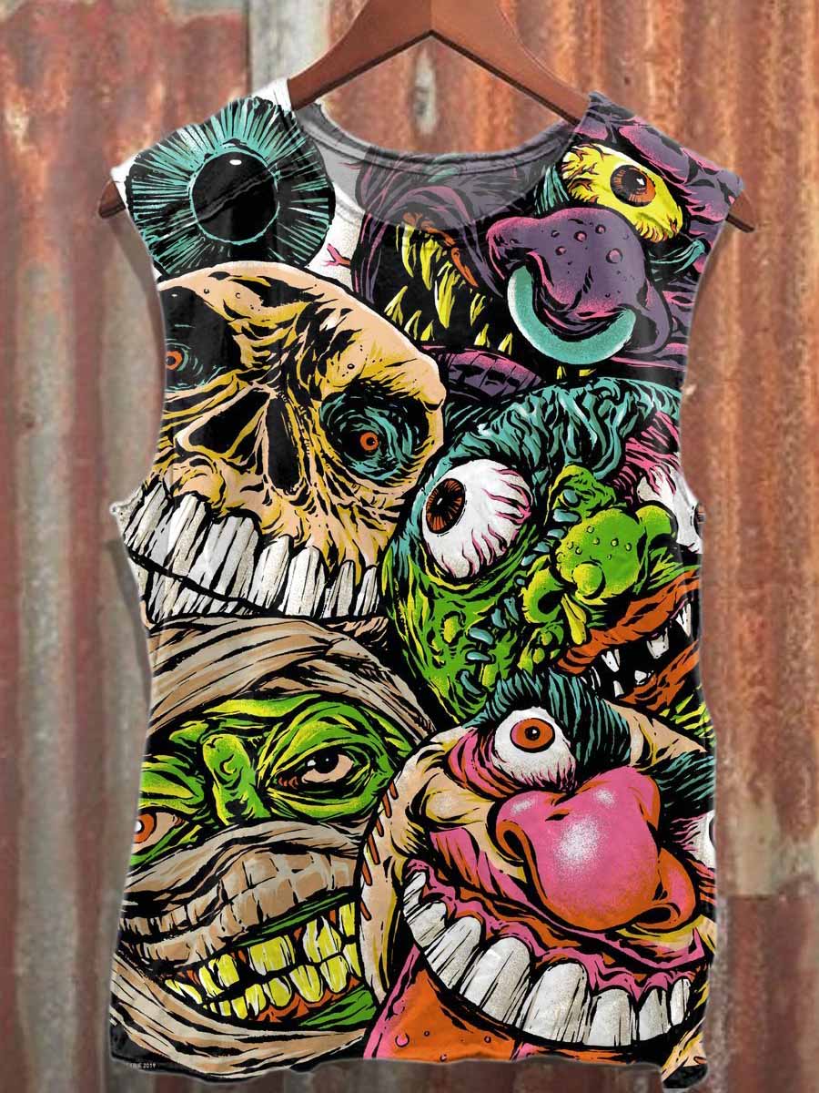 Retro Graffiti Print Casual Cotton Tank Top