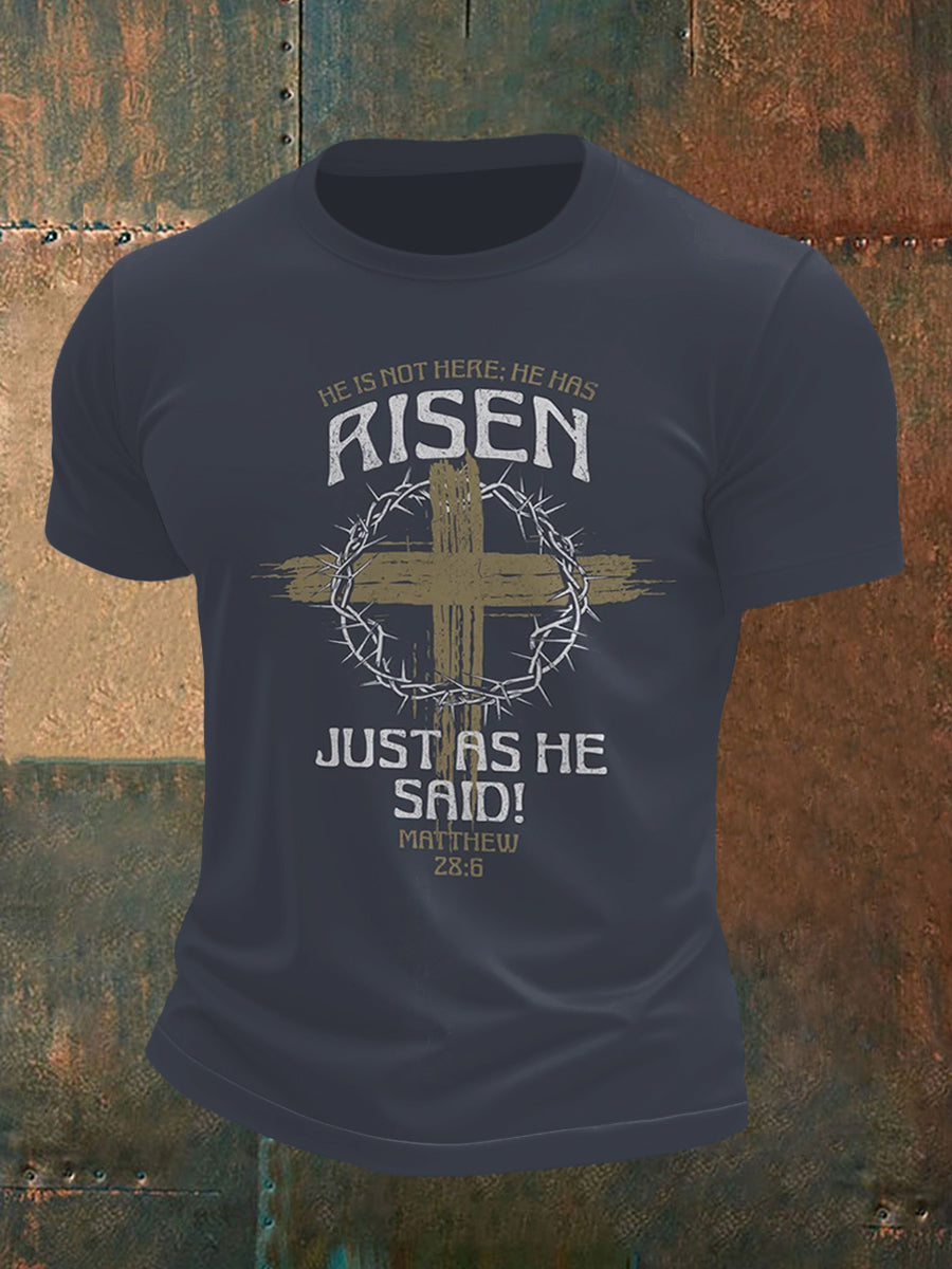 Men's Cross Thorn and Prayer Print Short Sleeve T-Shirt