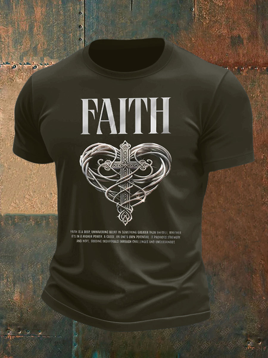 Men's Cross Faith Printed Short Sleeve T-Shirt