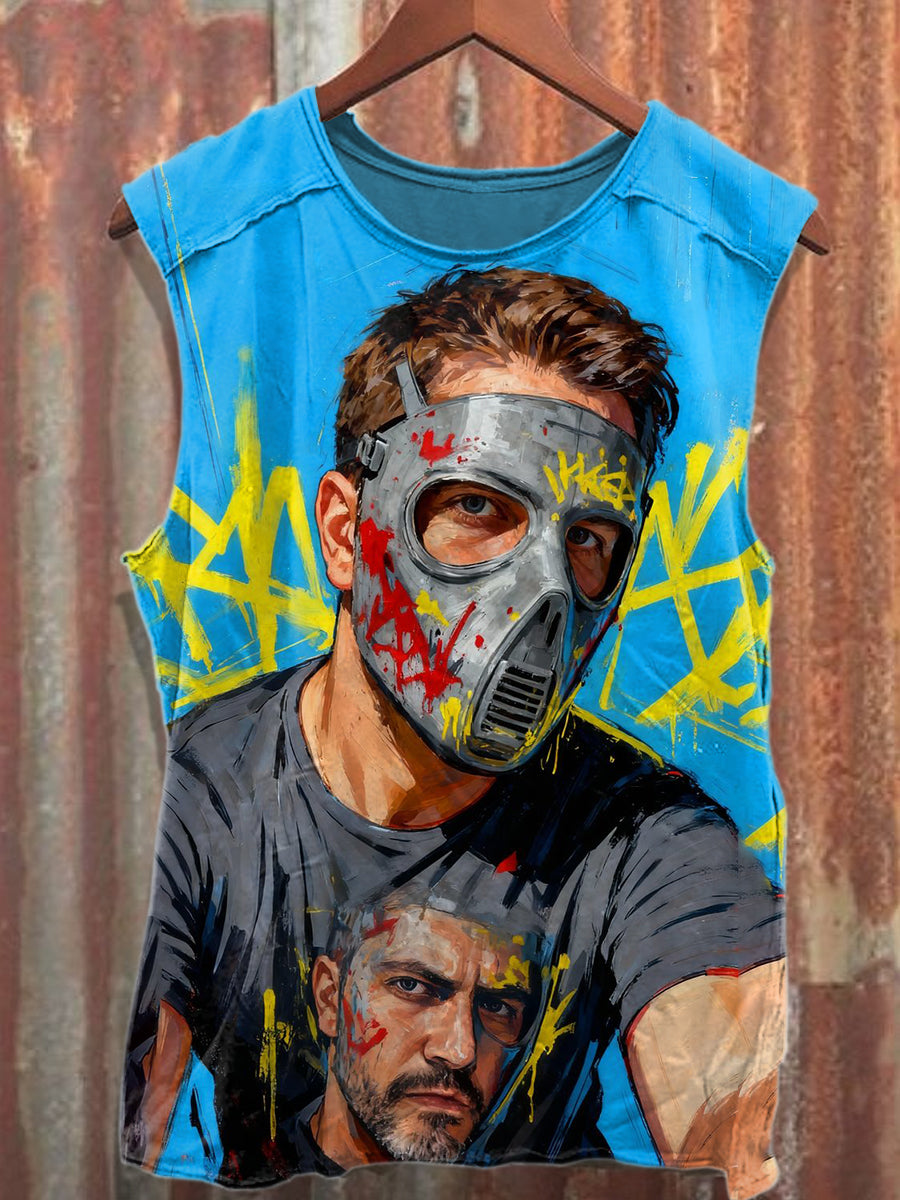 Vintage Graffiti Print Cotton Tank Top