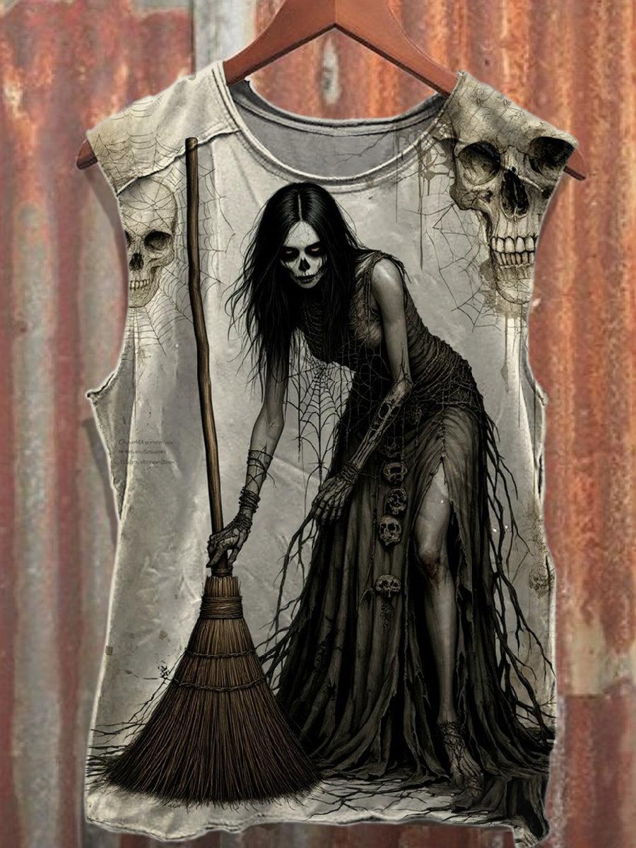 Retro Halloween Graffiti Print Casual Cotton Tank Top